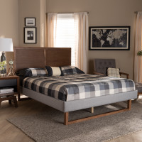 Baxton Studio Eloise-Light Grey/Ash Walnut-Full Eloise Rustic Modern Light Grey Fabric Upholstered and Ash Walnut Brown Finished Wood Full Size Platform Bed